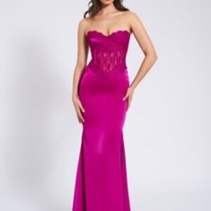 BBC Everleigh Fuchsia Lace Satin Corset Maxi Dress Size: S / US 4-6